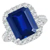 Angara Lab-grown Emerald-cut Blue Sapphire Halo Ring In White Gold/deep Rich Blue