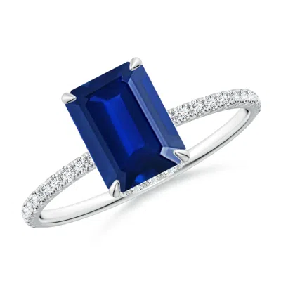 Angara Lab-grown Emerald-cut Blue Sapphire Hidden Halo Classic Engagement Ring