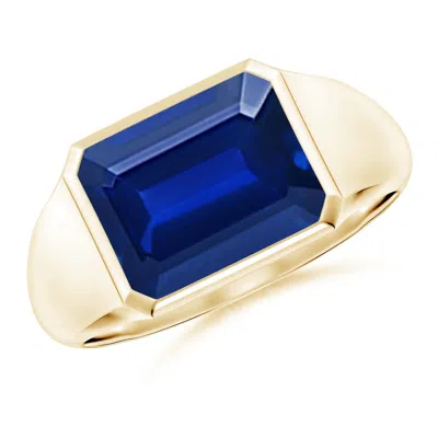 Angara Lab-grown Emerald-cut Blue Sapphire Signet Ring In Gold