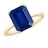 Angara Lab-grown Emerald-cut Blue Sapphire Solitaire Classic Engagement Ring In Yellow Gold/deep Rich Blue