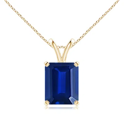 Angara Lab-grown Emerald-cut Blue Sapphire Solitaire V-bale Pendant