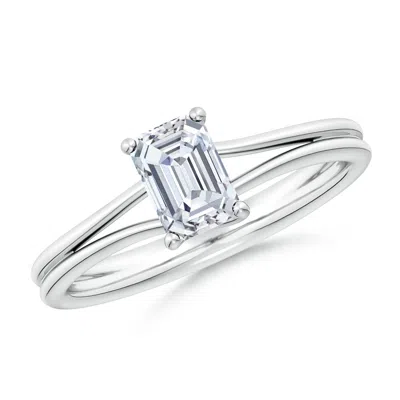 Angara Lab-grown Emerald-cut Diamond Double Shank Solitaire Engagement Ring In Metallic