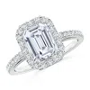 Angara Lab-grown Emerald-cut Diamond Halo Ring In White Gold/f-g