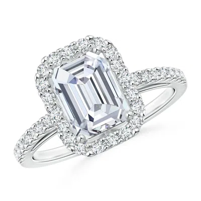 Angara Lab-grown Emerald-cut Diamond Halo Ring In White