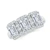 Angara Lab-grown Emerald-cut Diamond Halo Three Stone Ring In White Gold/f-g