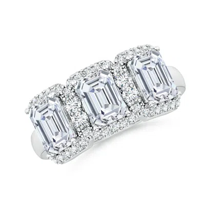 Angara Lab-grown Emerald-cut Diamond Halo Three Stone Ring In Metallic