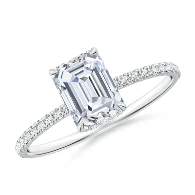 Angara Lab-grown Emerald-cut Diamond Hidden Halo Classic Engagement Ring In Metallic