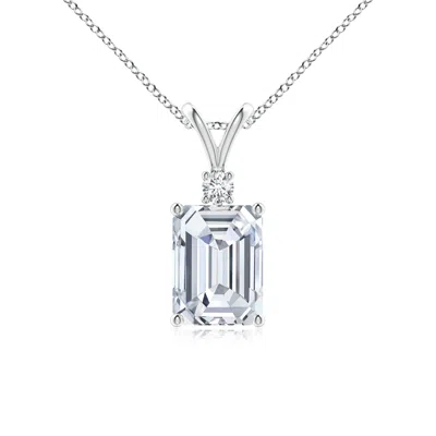 Angara Lab-grown Emerald-cut Diamond Solitaire Pendant With Lab Diamond Accent In Metallic