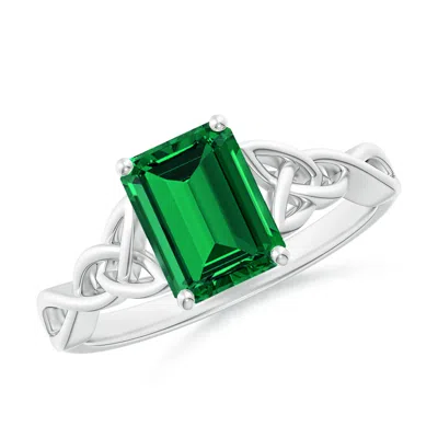 Angara Lab-grown Emerald-cut Emerald Celtic Knot Engagement Ring In Metallic