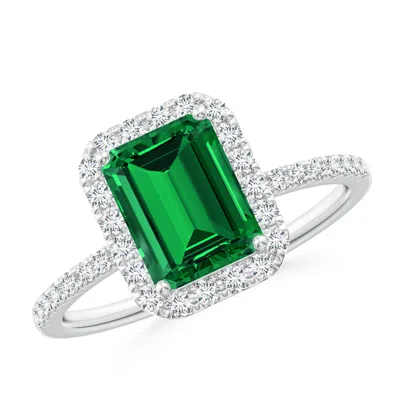 Angara Lab-grown Emerald-cut Emerald Classic Halo Engagement Ring In Green
