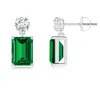 Angara Lab-grown Emerald-cut Emerald Drop Earrings With Lab Diamond In White Gold/rich Green