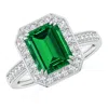 Angara Lab-grown Emerald-cut Emerald Engagement Ring With Lab Diamond Halo In White Gold/rich Green