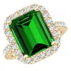 Angara Lab-grown Emerald-cut Emerald Halo Ring In Yellow Gold/rich Green