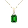Angara Lab-grown Emerald-cut Emerald Pendant With Lab Diamond Trio In Yellow Gold/rich Green