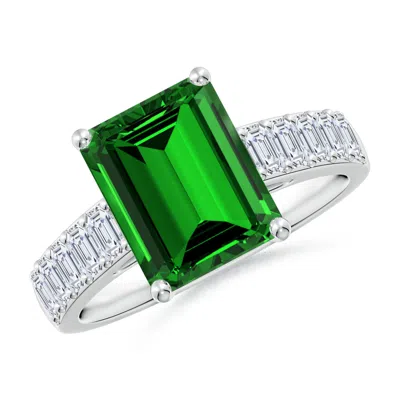 Angara Lab-grown Emerald-cut Emerald Ring With Diamond Accents In Metallic