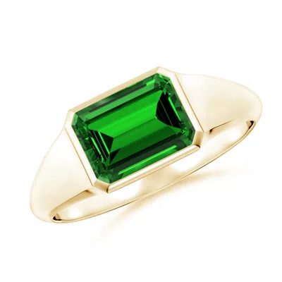 Angara Lab-grown Emerald-cut Emerald Signet Ring In Gold