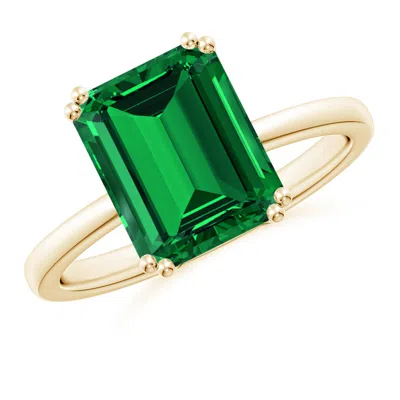Angara Lab-grown Emerald-cut Emerald Solitaire Classic Engagement Ring In Green