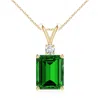Angara Lab-grown Emerald-cut Emerald Solitaire Pendant With Diamond In Yellow Gold/rich Green