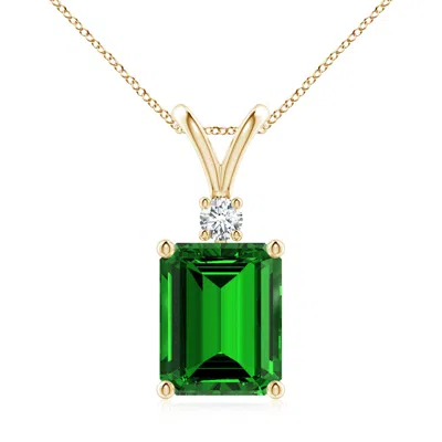Angara Lab-grown Emerald-cut Emerald Solitaire Pendant With Diamond In Green