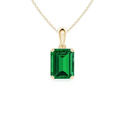 Angara Lab-grown Emerald-cut Emerald Solitaire Pendant In Gold
