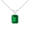 Angara Lab-grown Emerald-cut Emerald Solitaire V-bale Pendant In White Gold/rich Green