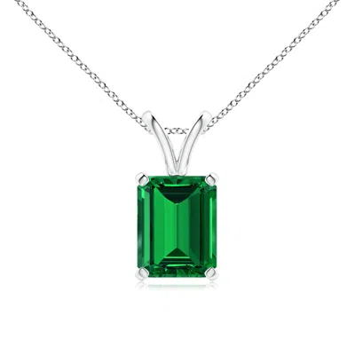 Angara Lab-grown Emerald-cut Emerald Solitaire V-bale Pendant In Metallic