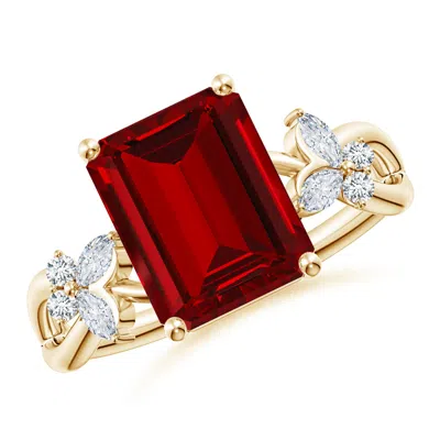 Angara Lab-grown Emerald-cut Ruby Butterfly Engagement Ring In Red
