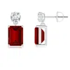 Angara Lab-grown Emerald-cut Ruby Drop Earrings With Lab Diamond In White Gold/deep Rich Red