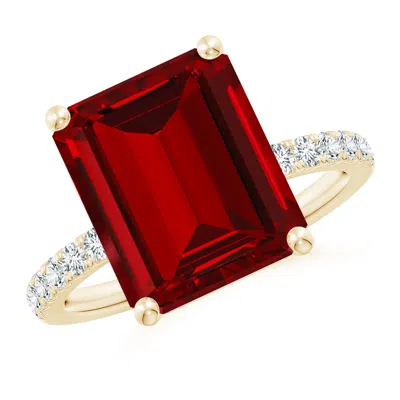 Angara Lab-grown Emerald-cut Ruby Engagement Ring With Lab Diamonds In Gold