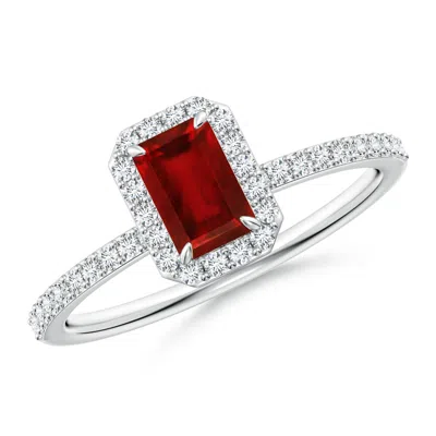 Angara Lab-grown Emerald-cut Ruby Halo Engagement Ring In Neutral