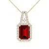Angara Lab-grown Emerald-cut Ruby Halo Pendant In Yellow Gold/deep Rich Red