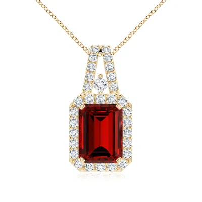 Angara Lab-grown Emerald-cut Ruby Halo Pendant In Gold
