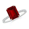 Angara Lab-grown Emerald-cut Ruby Hidden Halo Engagement Ring In White Gold/deep Rich Red