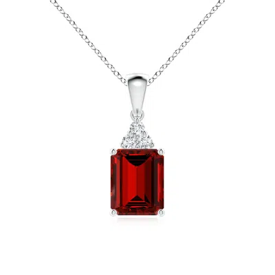 Angara Lab-grown Emerald-cut Ruby Pendant With Lab Diamond Trio In Metallic