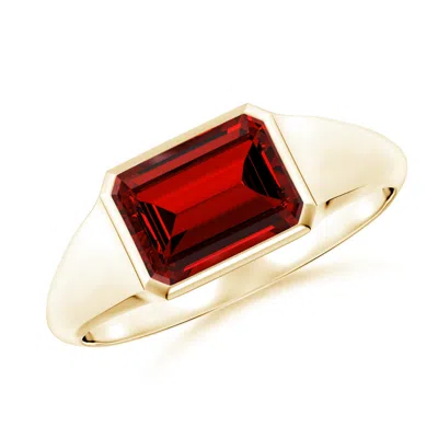 Angara Lab-grown Emerald-cut Ruby Signet Ring In Gold