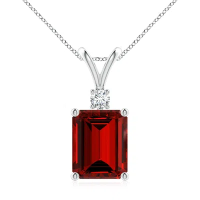 Angara Lab-grown Emerald-cut Ruby Solitaire Pendant With Diamond In Red
