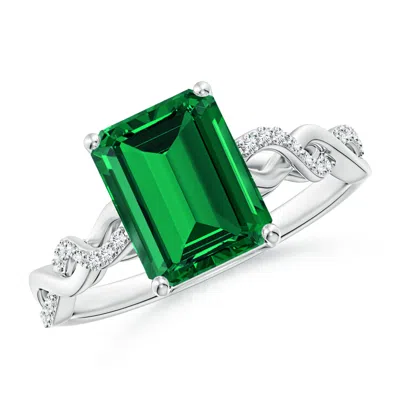Angara Lab-grown Emerald-cut Solitaire Emerald Infinity Twist Ring In Green
