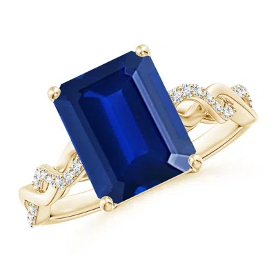 Angara Lab-grown Emerald-cut Solitaire Sapphire Infinity Twist Ring In Blue