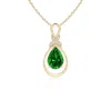 Angara Lab-grown Emerald Infinity Pendant With Lab Diamond 'x' Motif In Yellow Gold/rich Green