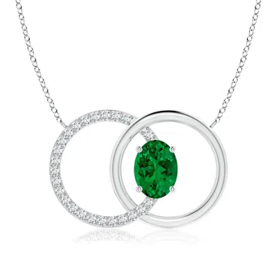 Angara Lab-grown Emerald Interlocking Circle Necklace With Lab Diamond Accents In Metallic