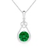Angara Lab-grown Emerald Knotted Heart Pendant With Lab Diamond In White Gold/rich Green