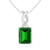 Angara Lab-grown Emerald Pendant With Lab Diamond Entwined Bale In White Gold/rich Green