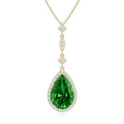 Angara Lab-grown Emerald Teardrop Pendant With Diamond Accents In Green