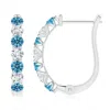 Angara Lab-grown Fancy Intense Blue And White Diamond Huggie Hoop Earrings In White Gold/fancy Intense