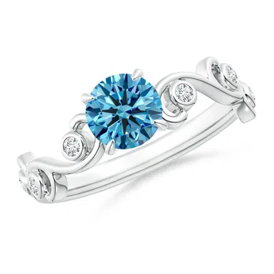 Angara Lab-grown Fancy Intense Blue And White Diamond Ivy Scroll Ring In Metallic