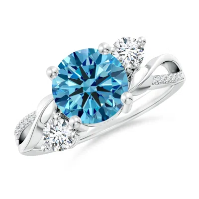 Angara Lab-grown Fancy Intense Blue And White Diamond Twisted Vine Ring In Metallic