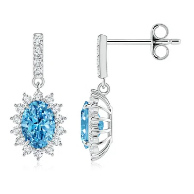 Angara Lab-grown Fancy Intense Blue Diamond Dangle Earrings With Floral Halo