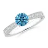 Angara Lab-grown Fancy Intense Blue Diamond Solitaire Engraved Engagement Ring With Accents In White Gold/fancy Intense