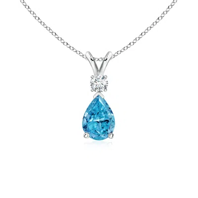 Angara Lab-grown Fancy Intense Blue Diamond Teardrop Pendant In Metallic