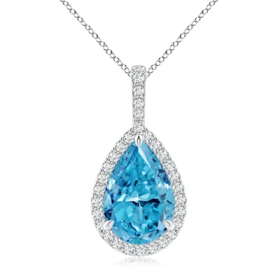 Angara Lab-grown Fancy Intense Blue Diamond Teardrop Pendant With Halo